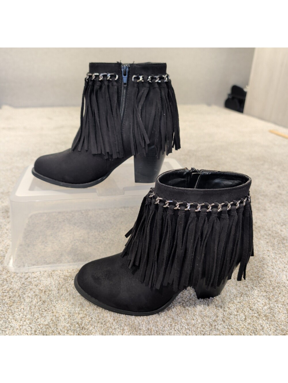 Pierre Dumas Black Fringe Ankle Boots Size 6M